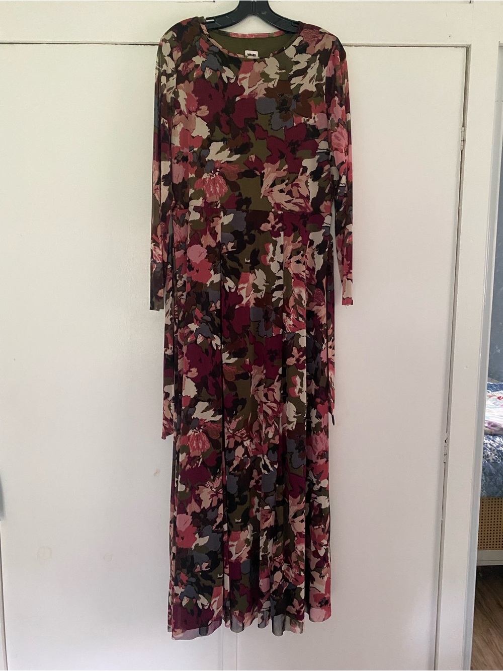 Anne Klein Pink and Olive Floral Maxi Dress PXL
